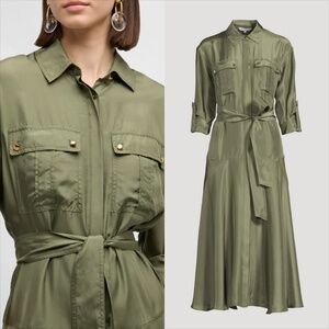 Veronica beard Camille green utility belted silk dress FINAL PRICE NO OFFERS